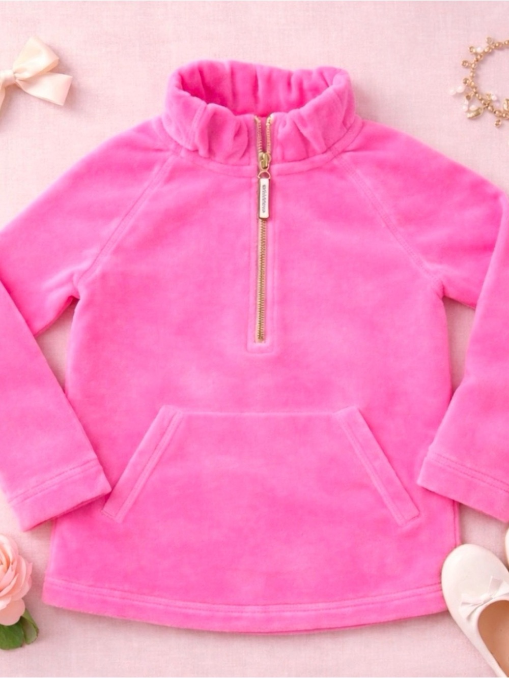 Lilly Pulitzer Girls Velour
Half Zip Skipper Pullover | 8-10 | Bubblegum Pink